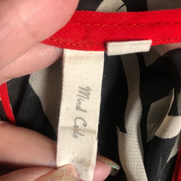 Mind Code Blouse Womens Size Medium Black Gray Red Sheer Crossover Back Artsy - Picture 5 of 6